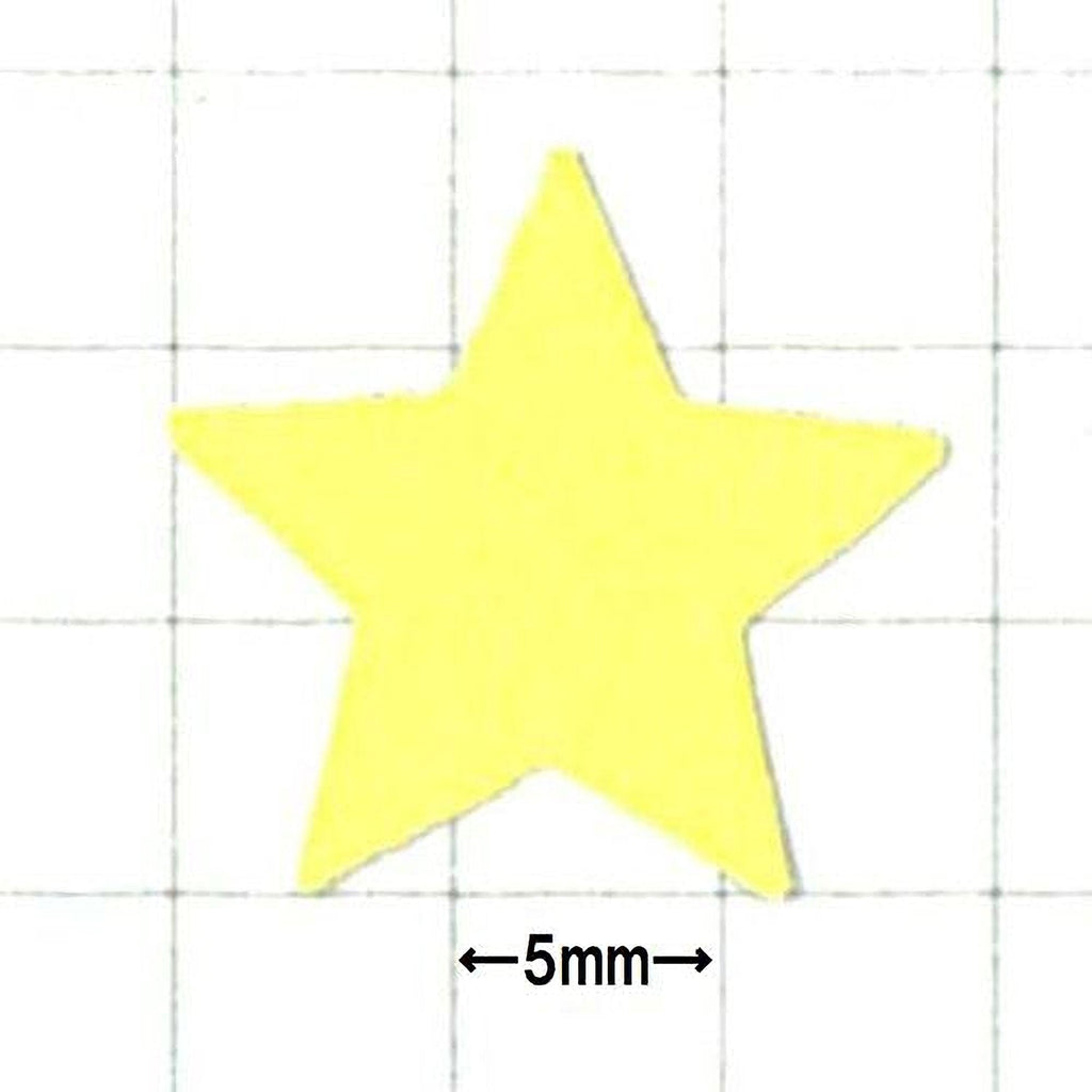 a yellow star-shaped object with a size of 5 millimeters.