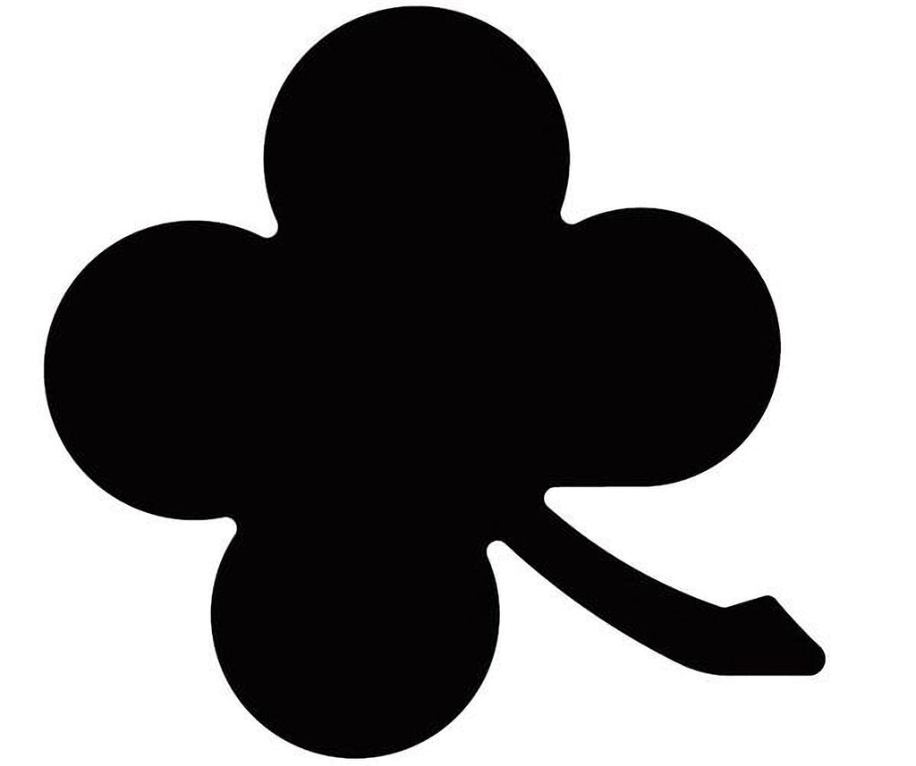 A black silhouette of a four-leaf clover.