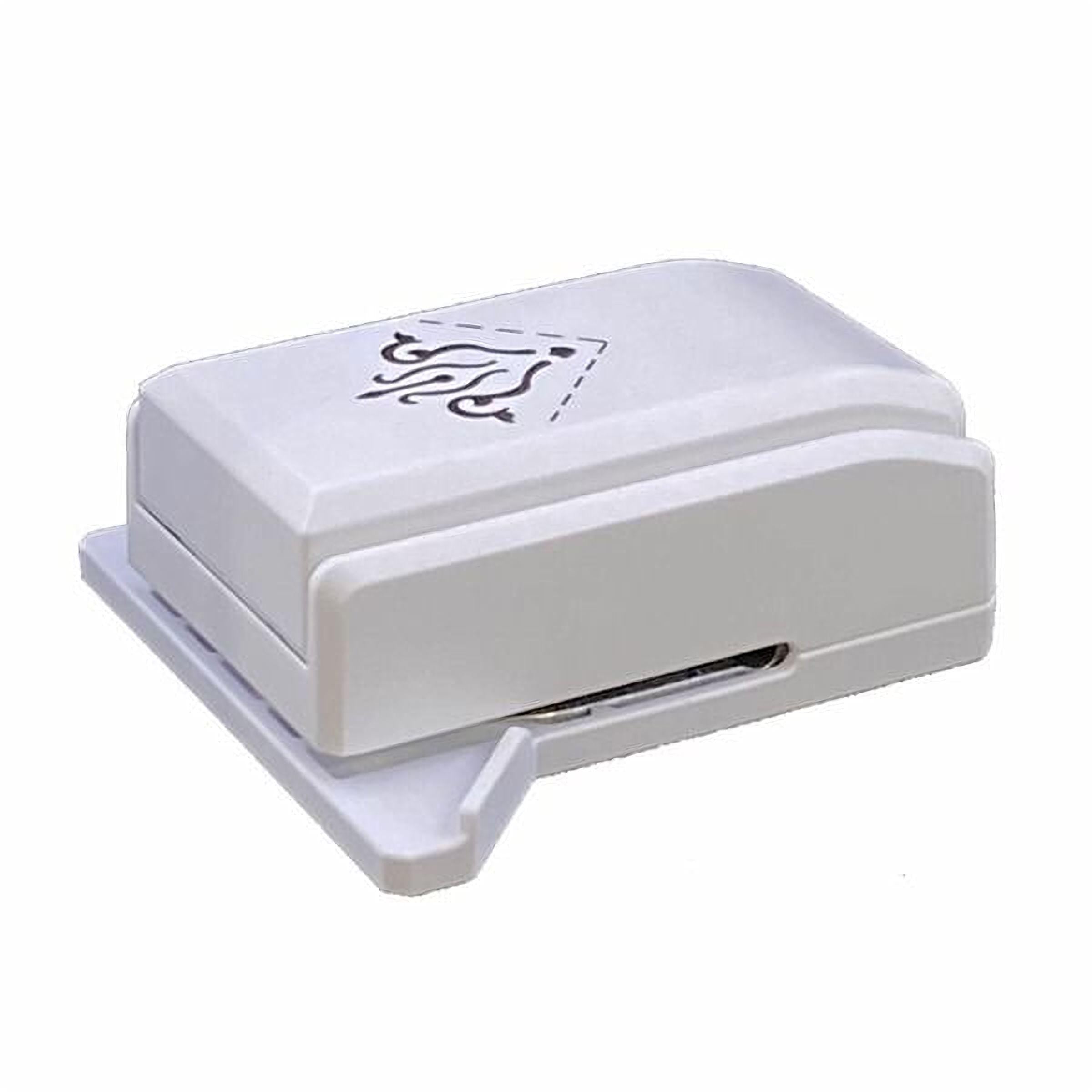 A white, rectangular, and flat-shaped object with a black design on it.