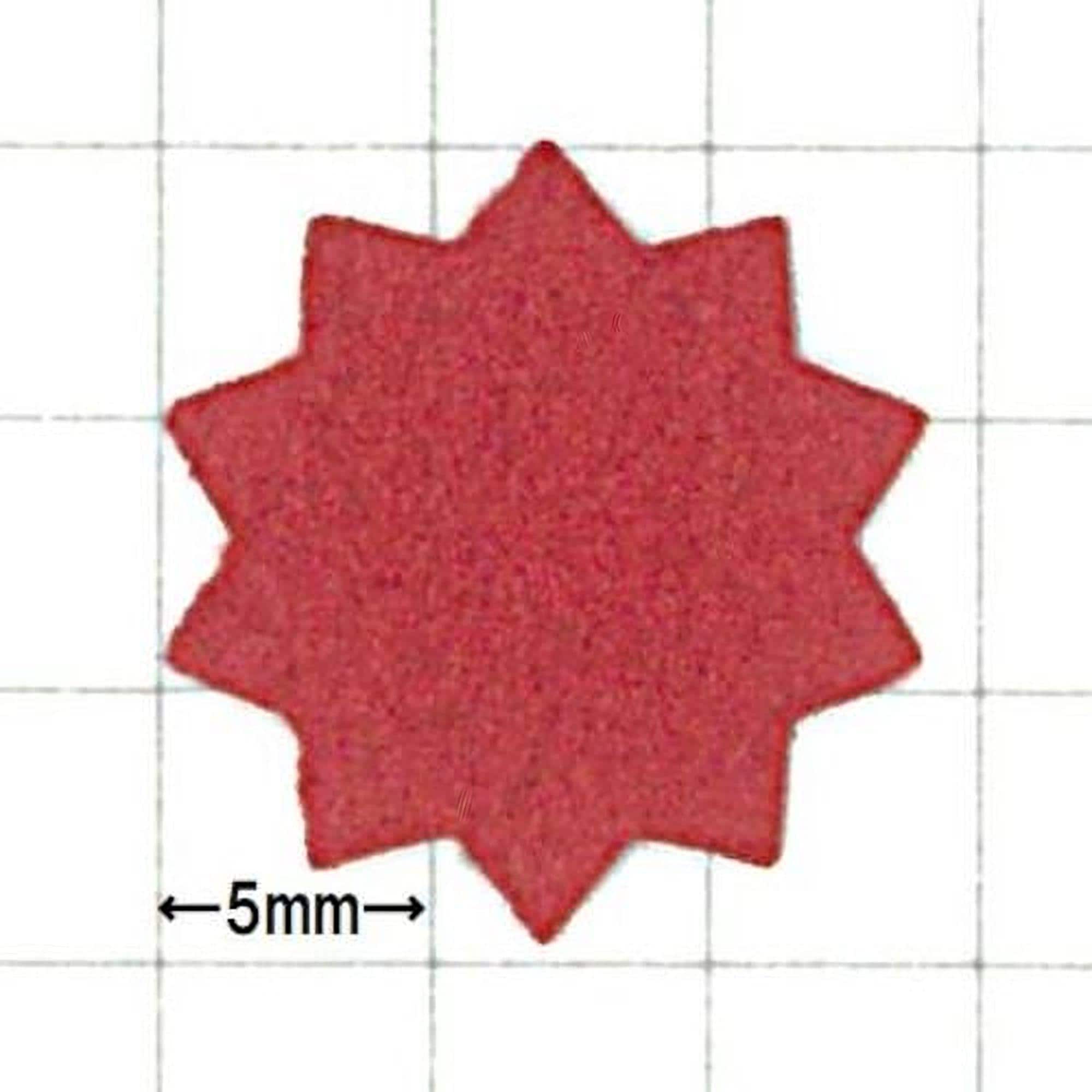 a red star-shaped object with a measurement scale indicating it is 5 millimeters in size.