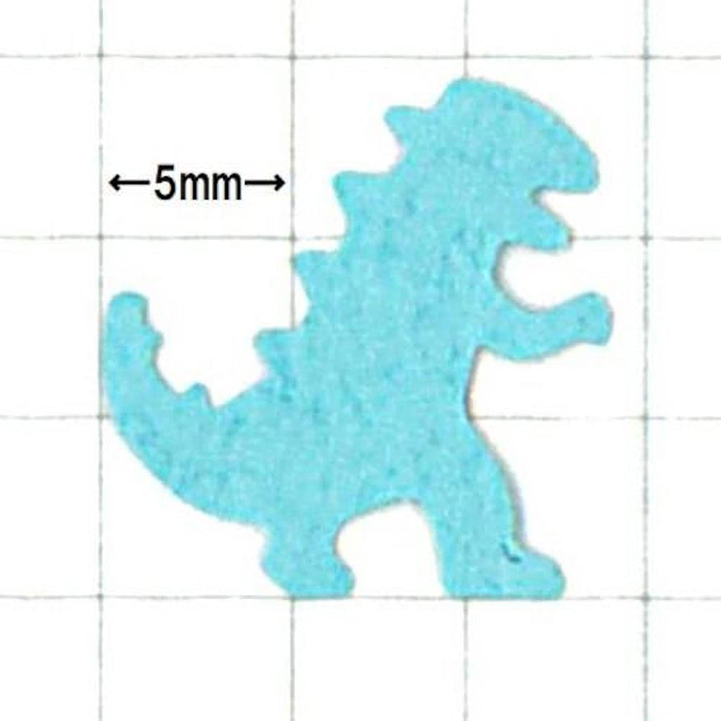 a blue dinosaur-shaped object, which is approximately 5 millimeters in size.
