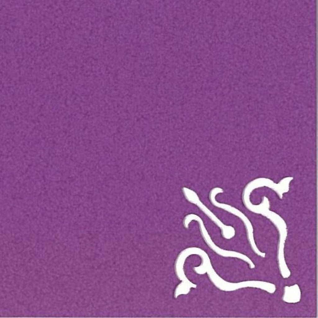 The image is a purple background with a white decorative element in the bottom right corner.