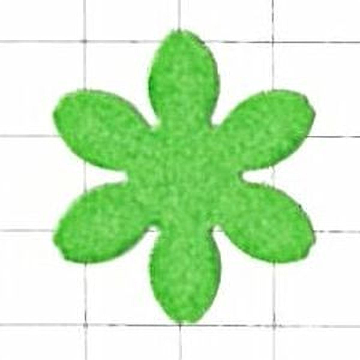 A green, three-dimensional flower-shaped object is centered against a white grid background.