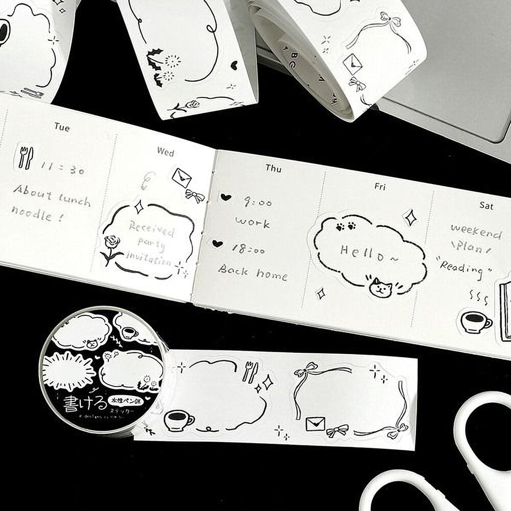various items related to daily life, including a notebook with a calendar, a pair of scissors, and some other miscellaneous objects.