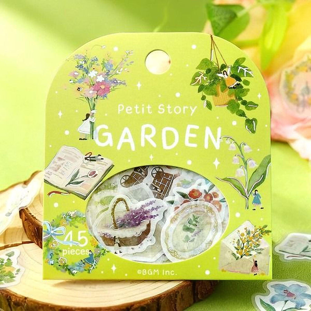 A package of decorative stickers featuring illustrations of flowers, plants, and other nature-inspired elements.