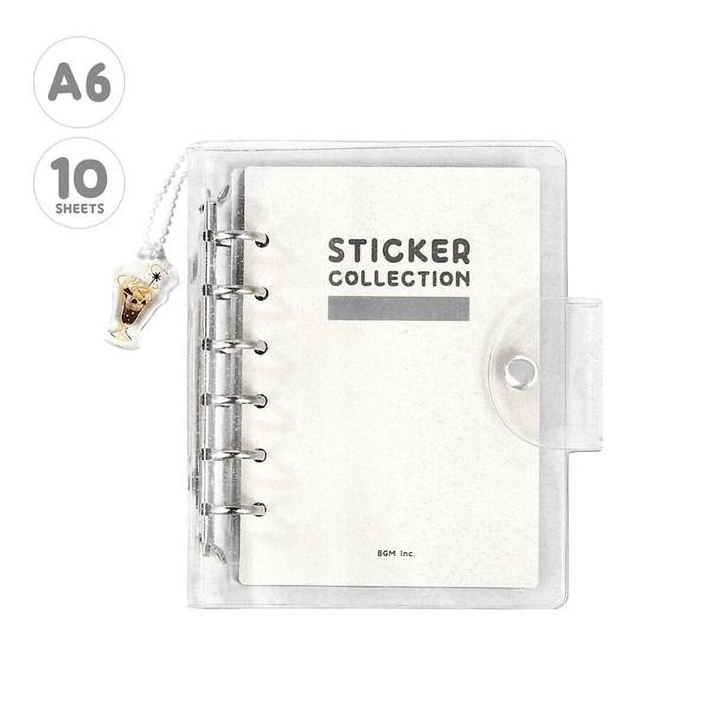 a clear plastic organizer with a spiral binding, labeled as a "Sticker Collection" and containing 10 sheets.