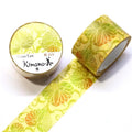 two rolls of washi tape with a floral pattern in yellow and green colors.