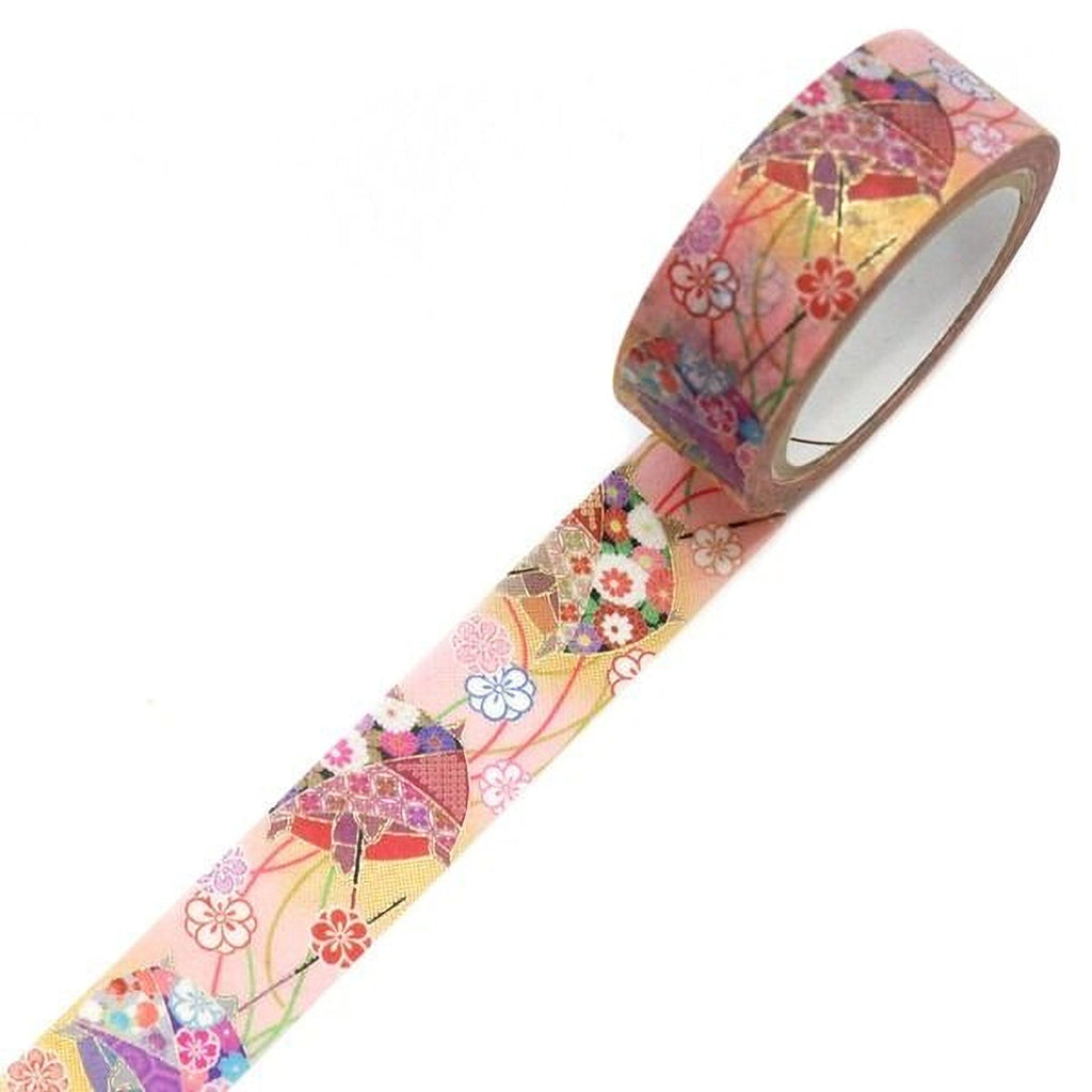 A roll of decorative tape with a floral pattern on it.