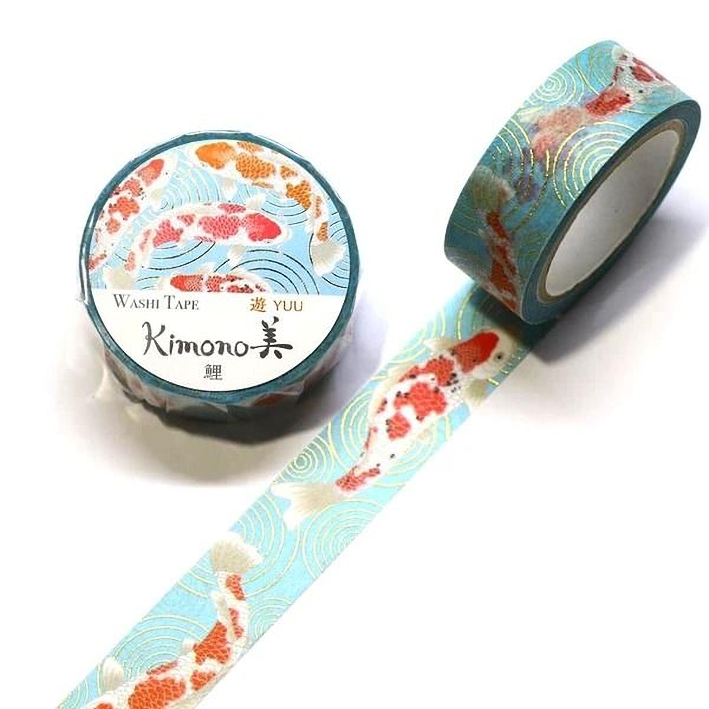 a roll of washi tape with a koi fish design and a second roll of washi tape with a similar design.