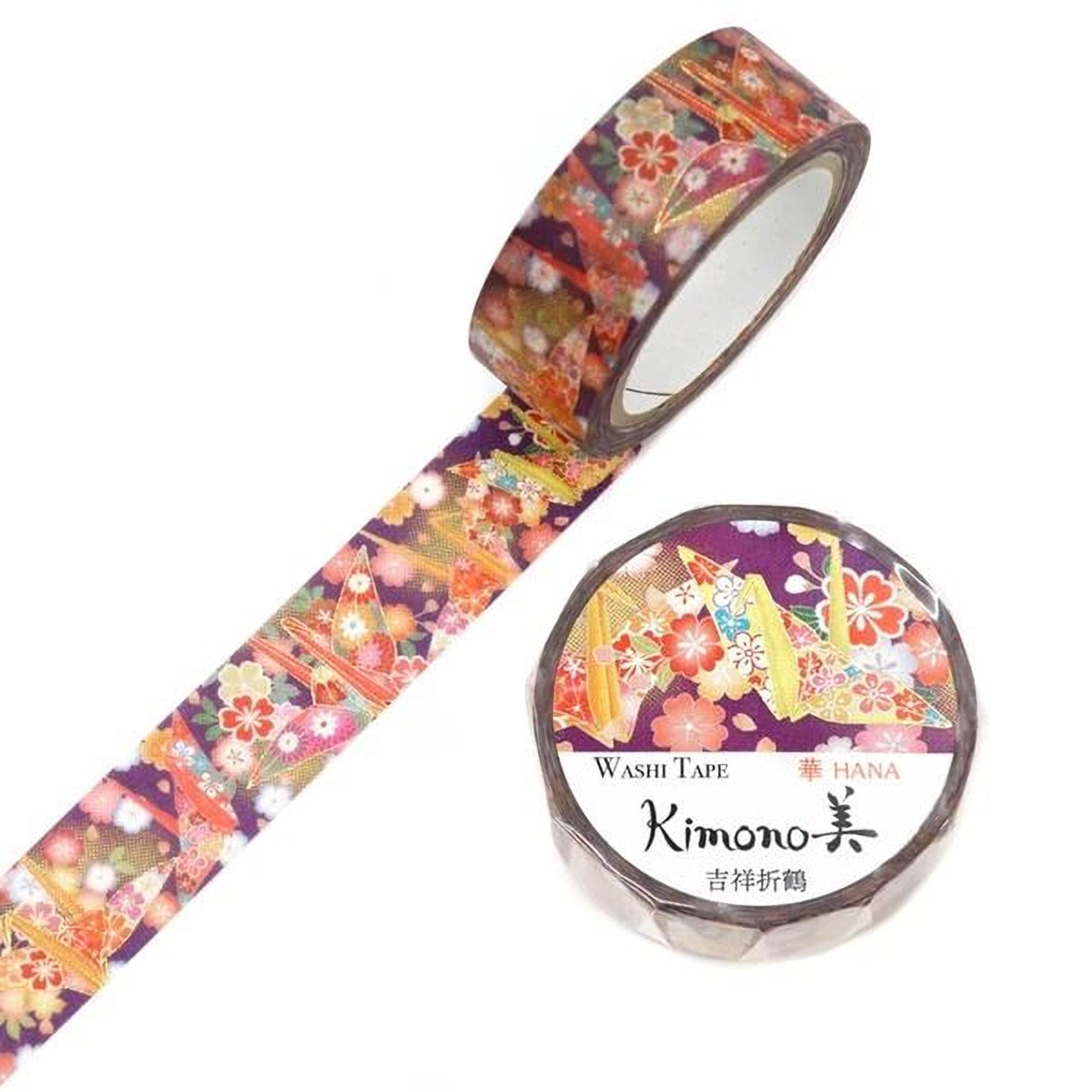 a roll of washable tape with a floral pattern and a round lid with Japanese text.