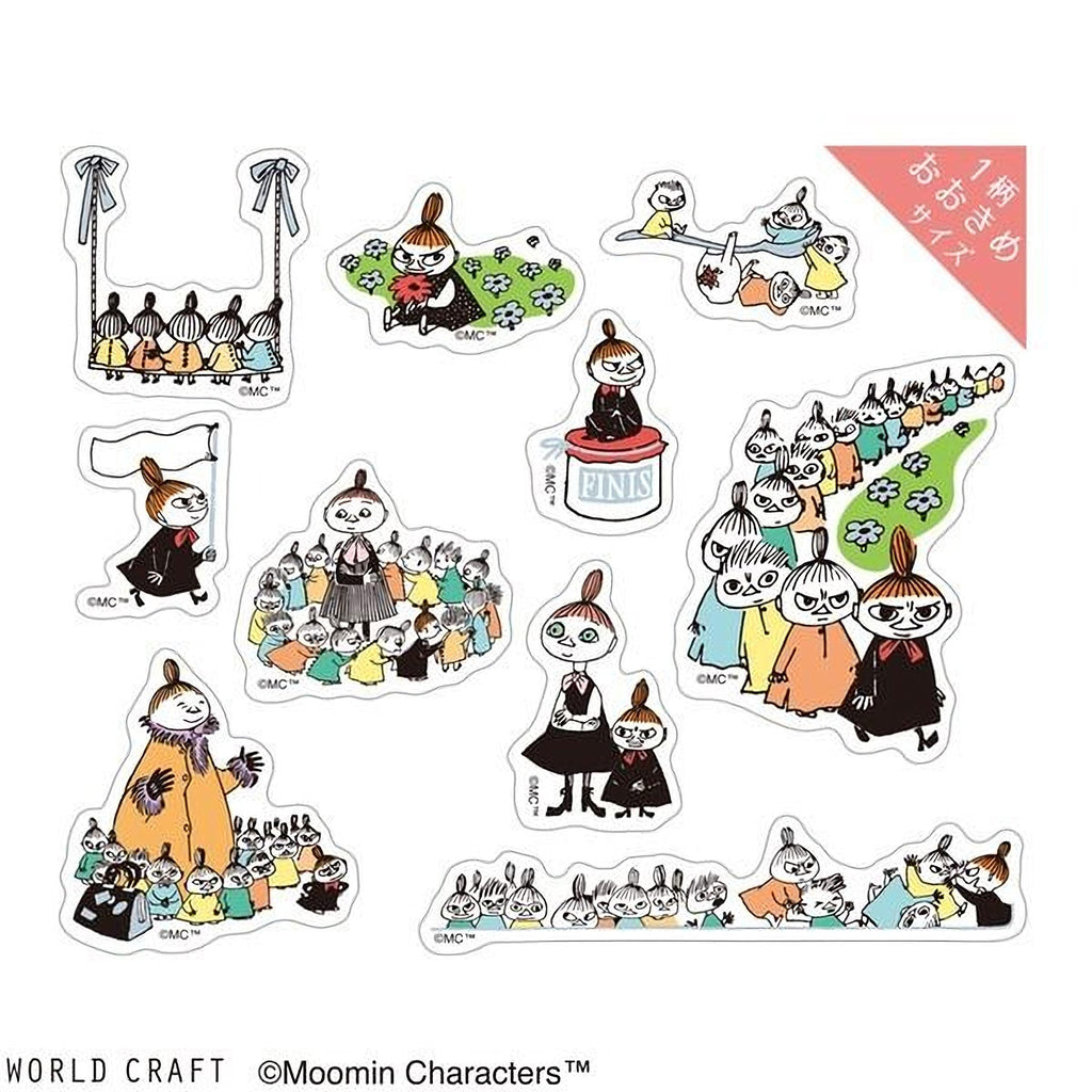 a collection of cartoon character stickers, including Moomin characters, arranged in various poses and settings.