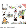 a collection of cartoon character stickers, including Moomin characters, arranged in various poses and settings.