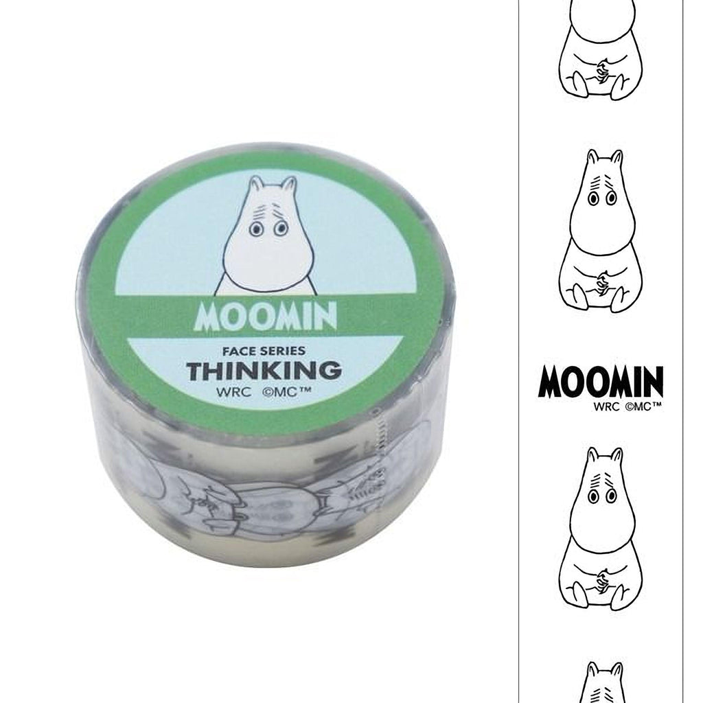 A roll of Moomin Thinking face series tape with a cartoon character on the lid.