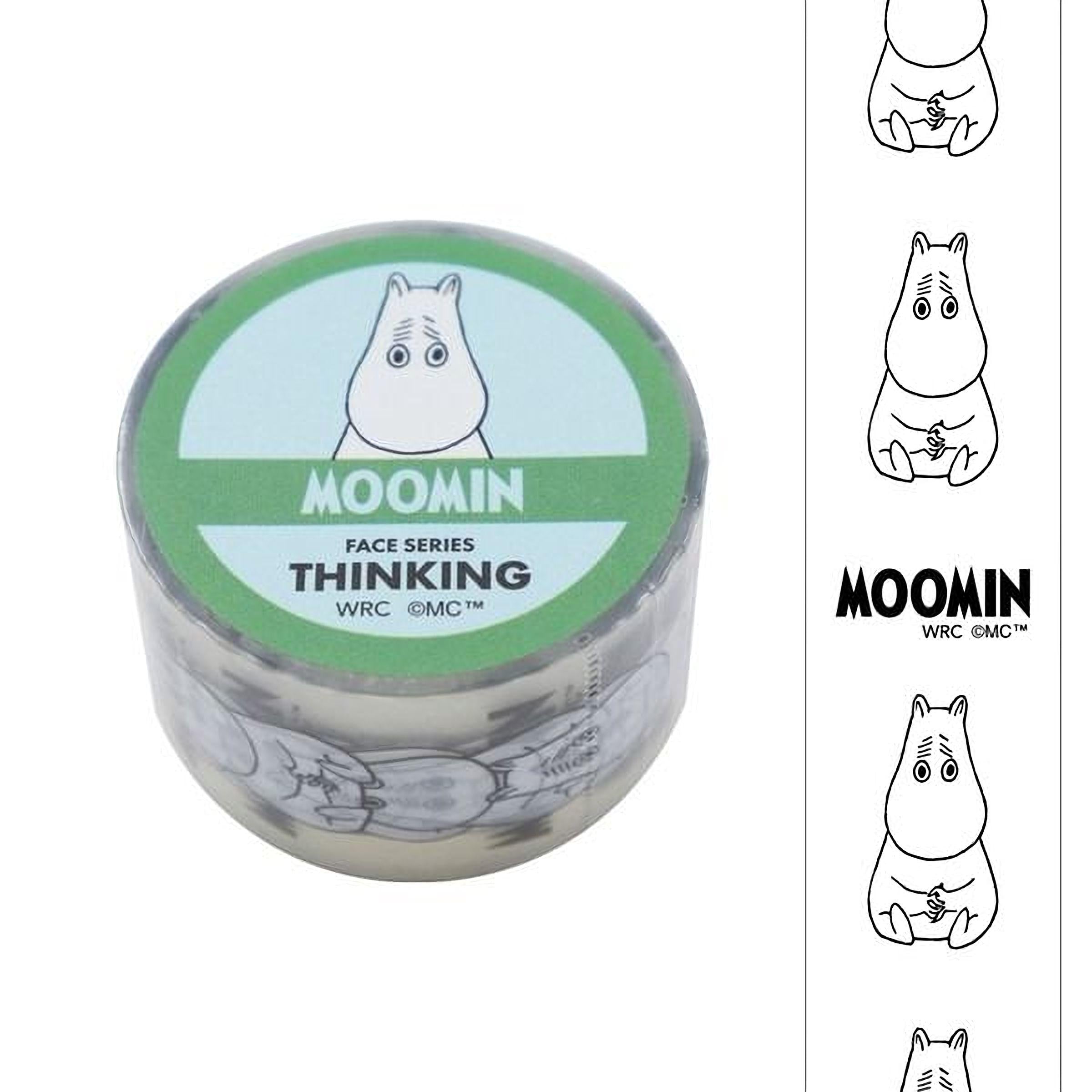 A roll of Moomin Thinking face series tape with a cartoon character on the lid.