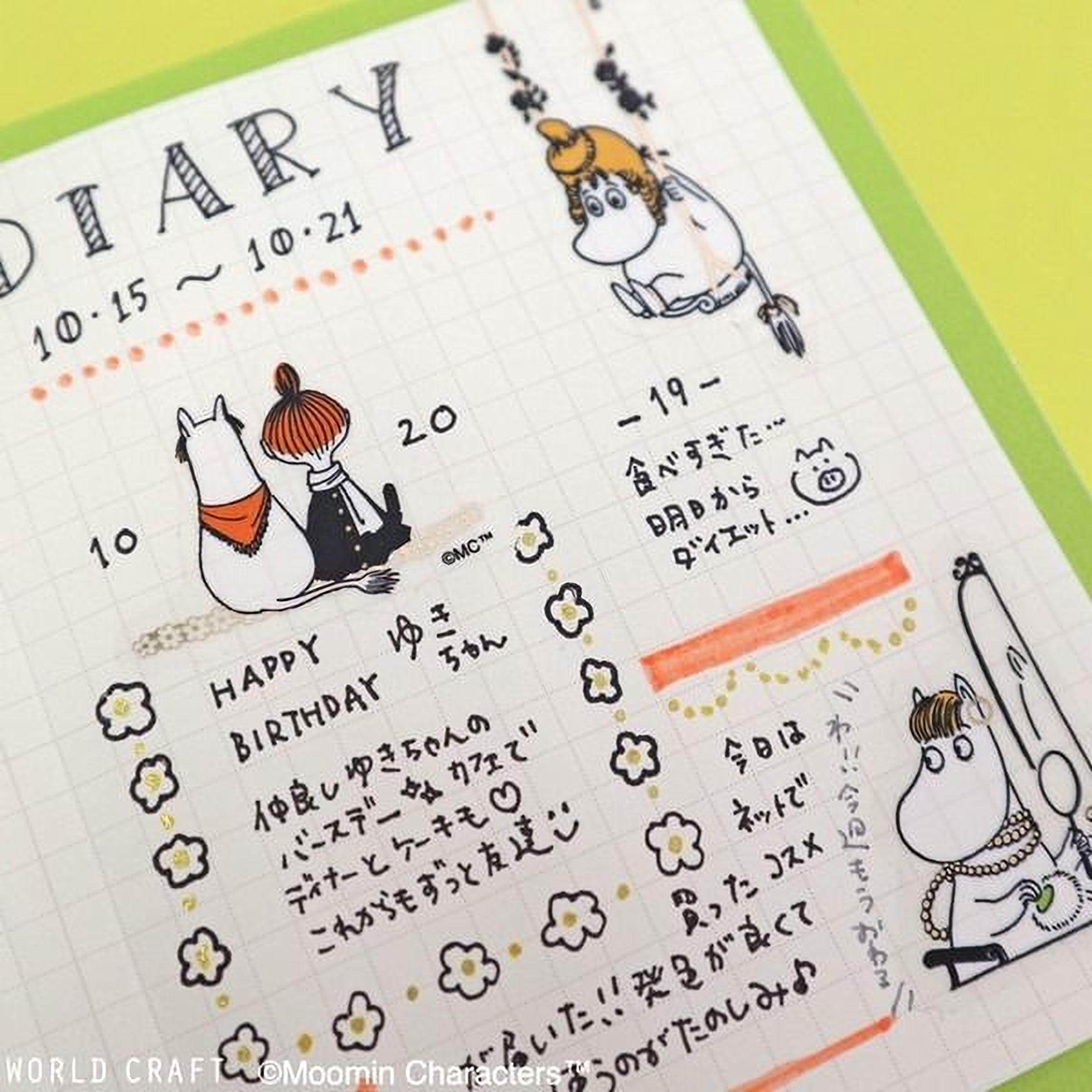 The image is a page from a notebook or planner, featuring various illustrations and text related to a diary or journal.