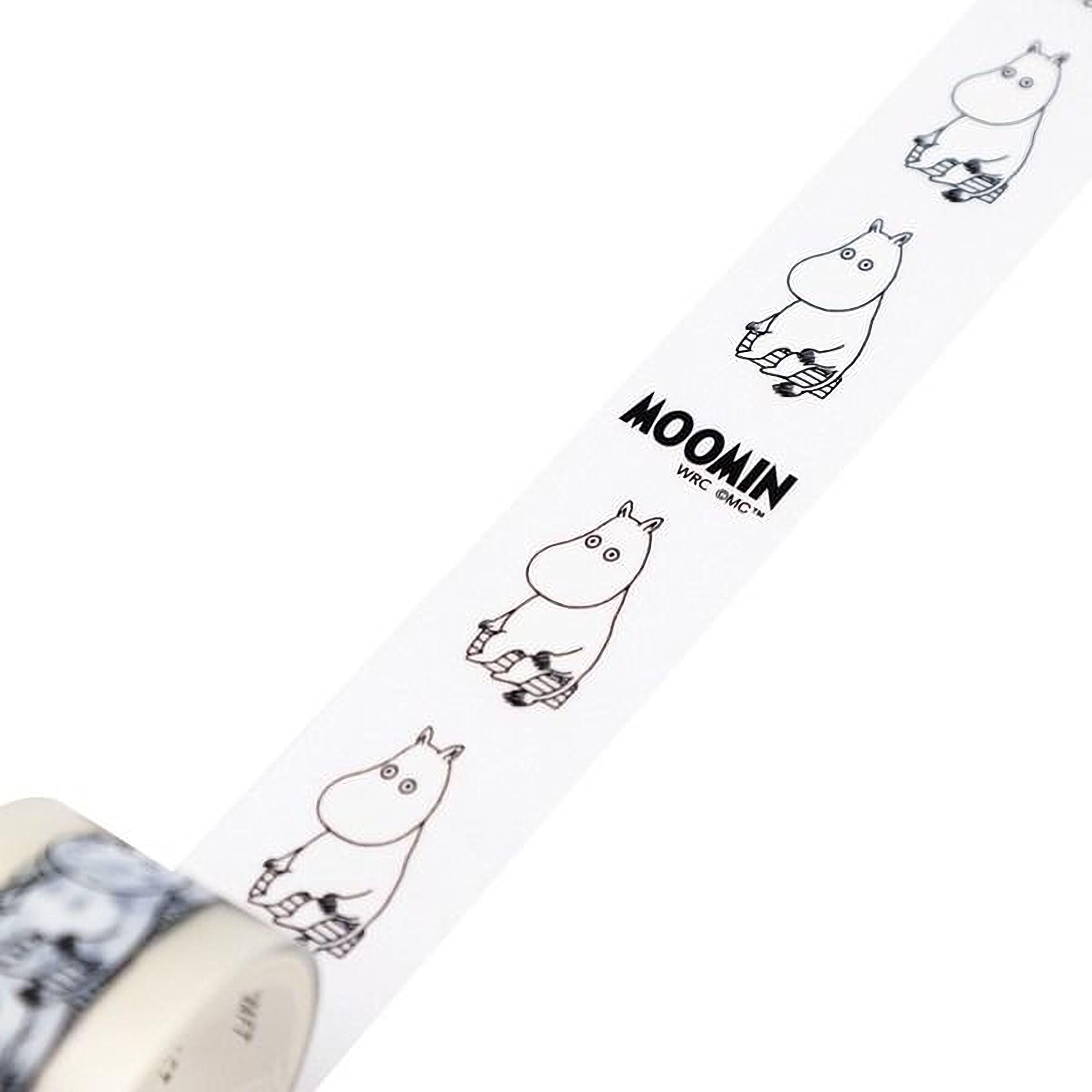 A roll of tape with a repeating pattern of cartoon hippo illustrations.