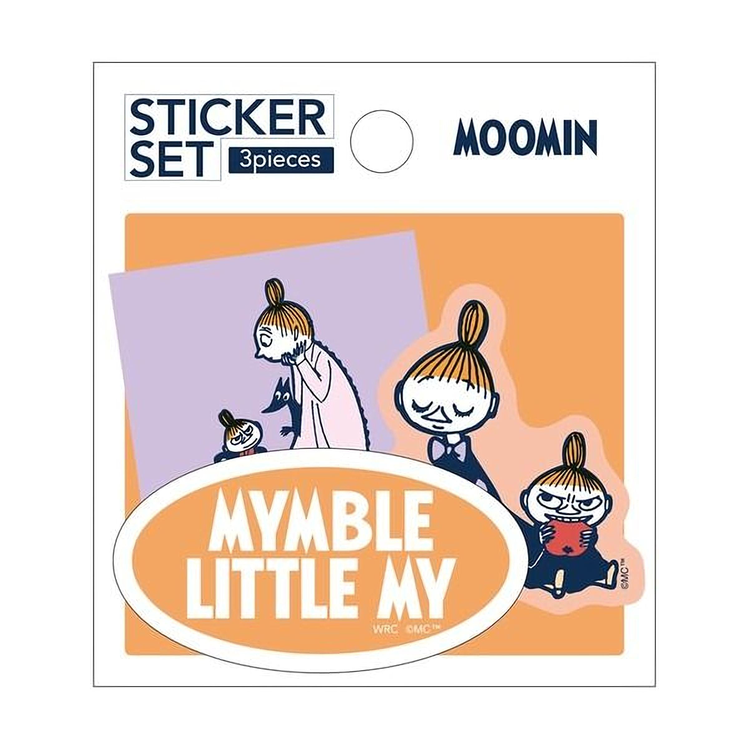 The image is a sticker set featuring cartoon-style illustrations of three people, with the text "MYMBLE LITTLE MY" prominently displayed.