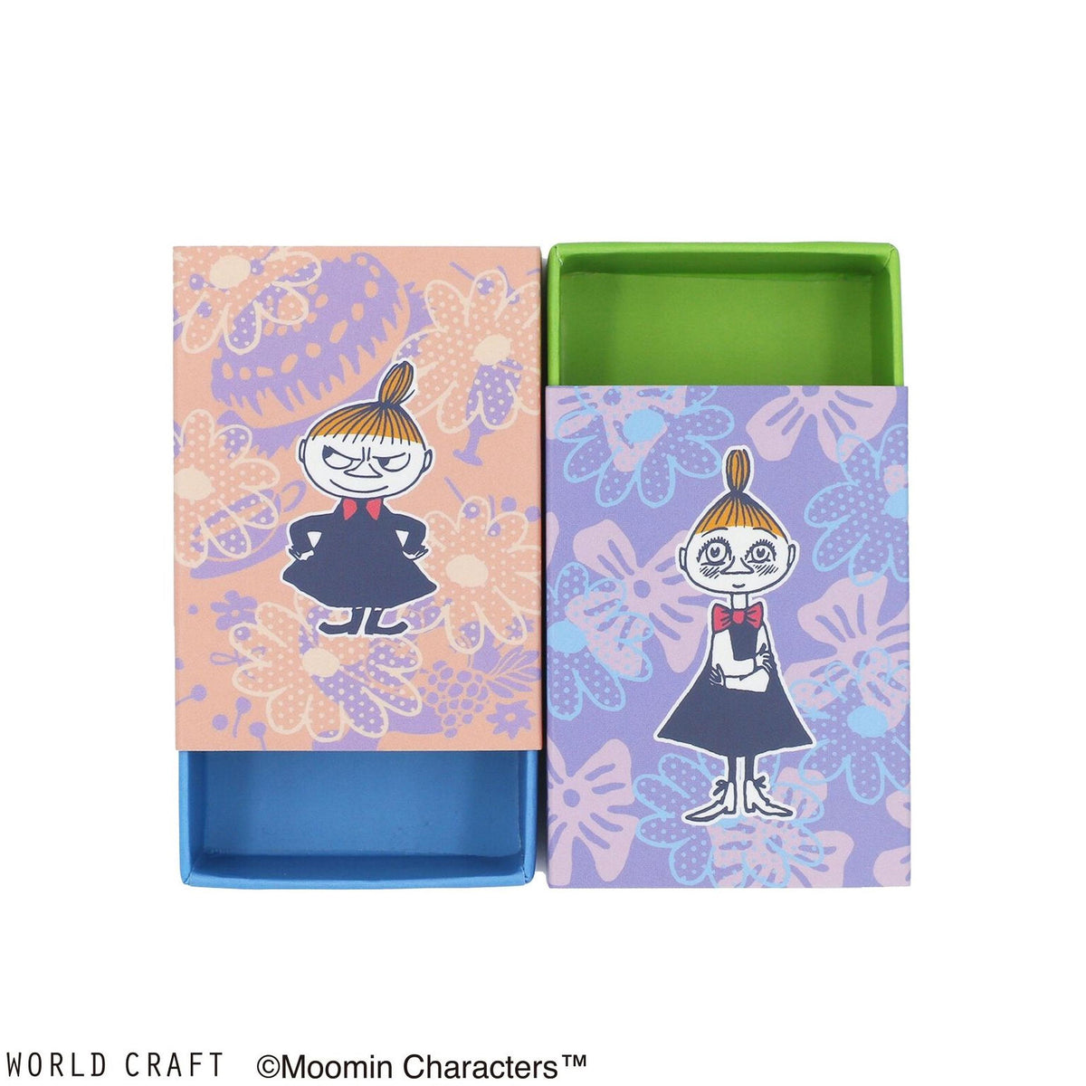 two boxes with illustrations of cartoon characters on them, one with a blue lid and the other with a green lid.