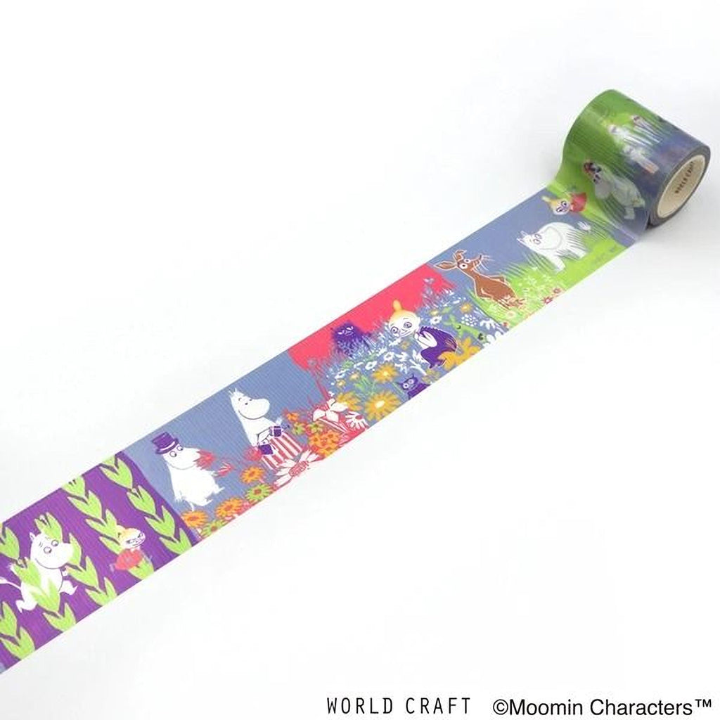A roll of colorful tape with various cartoon animal characters printed on it, including a character wearing a top hat and cane.