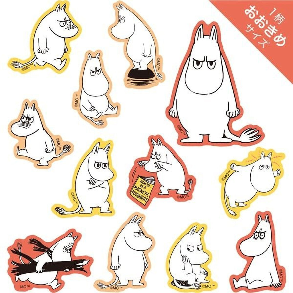a collection of cartoon character stickers, each depicting a different Moom character in various poses and expressions.