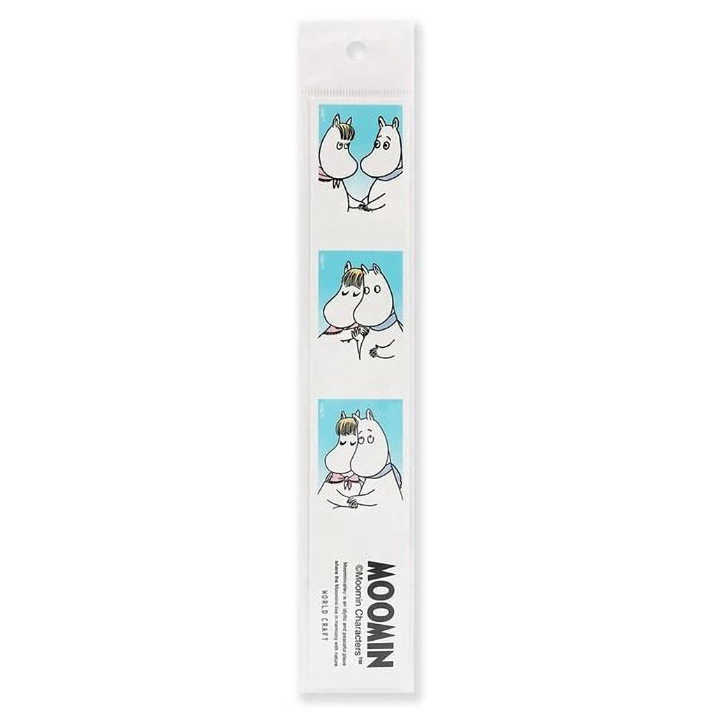 The image is a sticker featuring a collage of cartoon-style images of two white creatures, likely Moomo characters, interacting with each other.