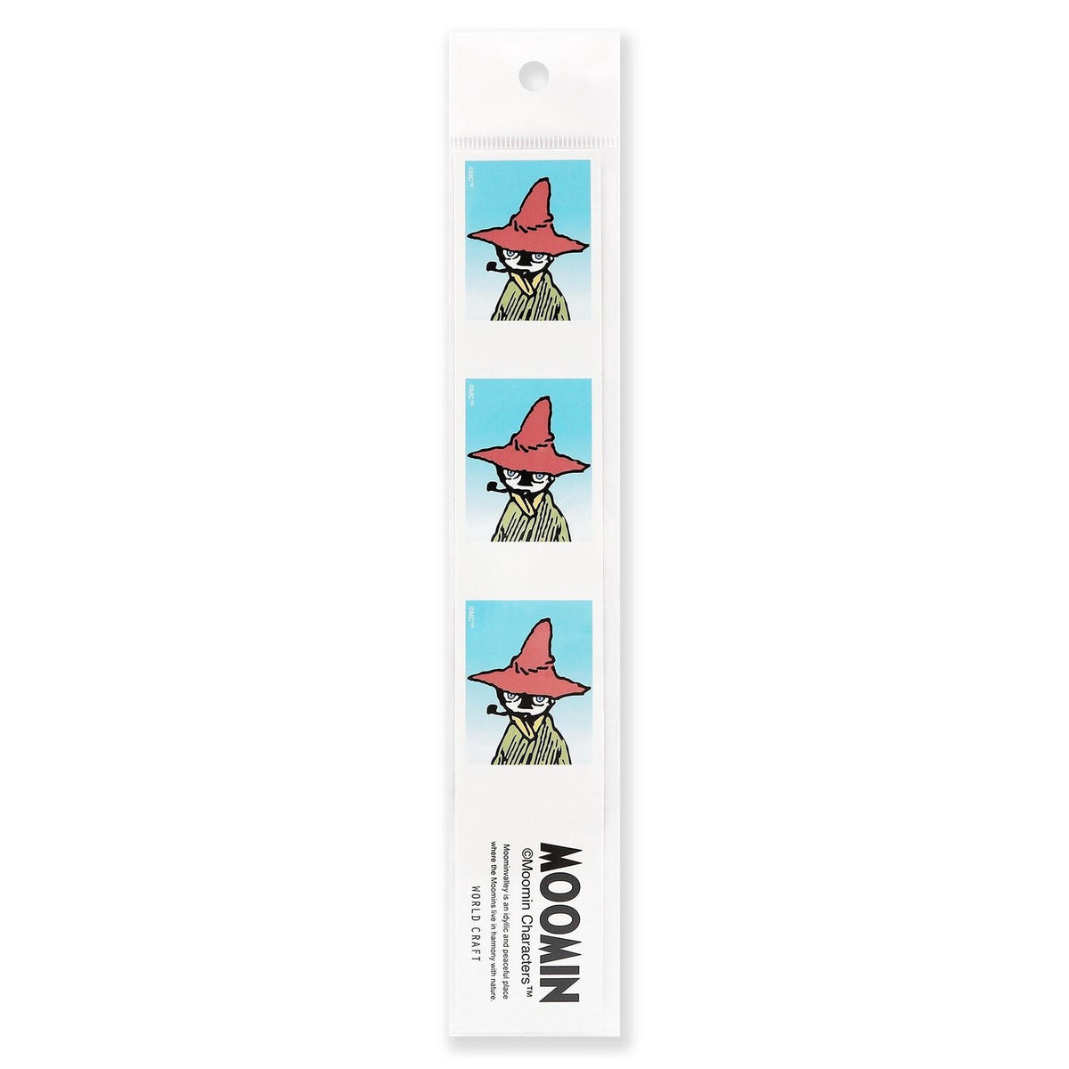 The image is a single, vertical strip of paper with a printed image of a character wearing a red hat.