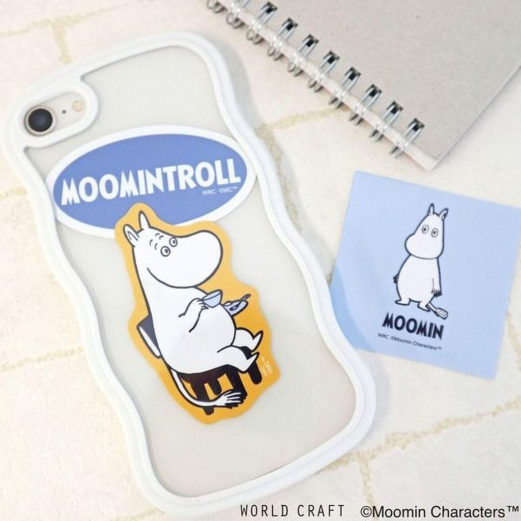a phone case with a cartoon character sticker and a small sticker of the same character.