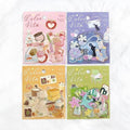 four colorful stickers with various illustrations and text, including the word "Dolce Vita" and other decorative elements.