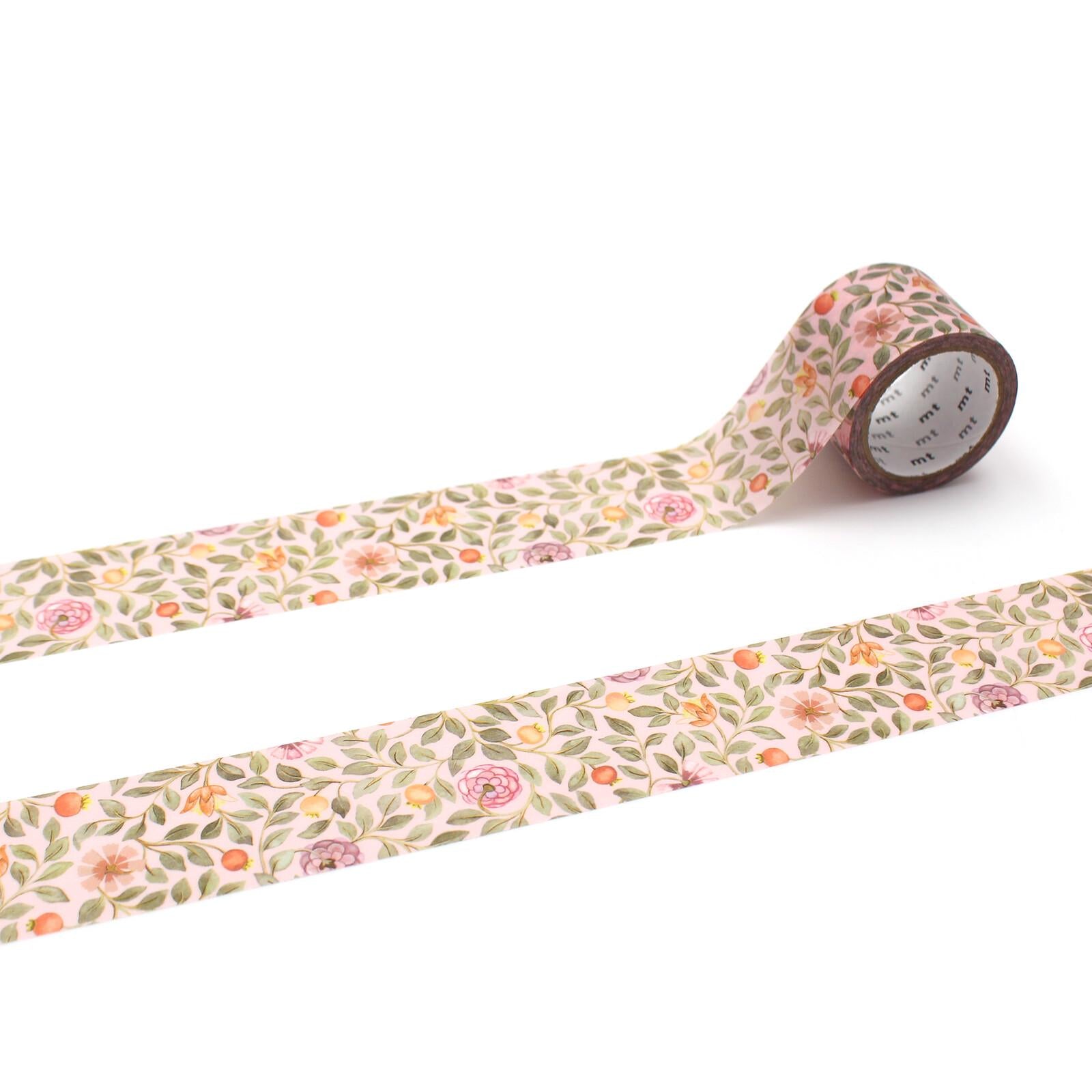 a roll of floral patterned tape with a white background.