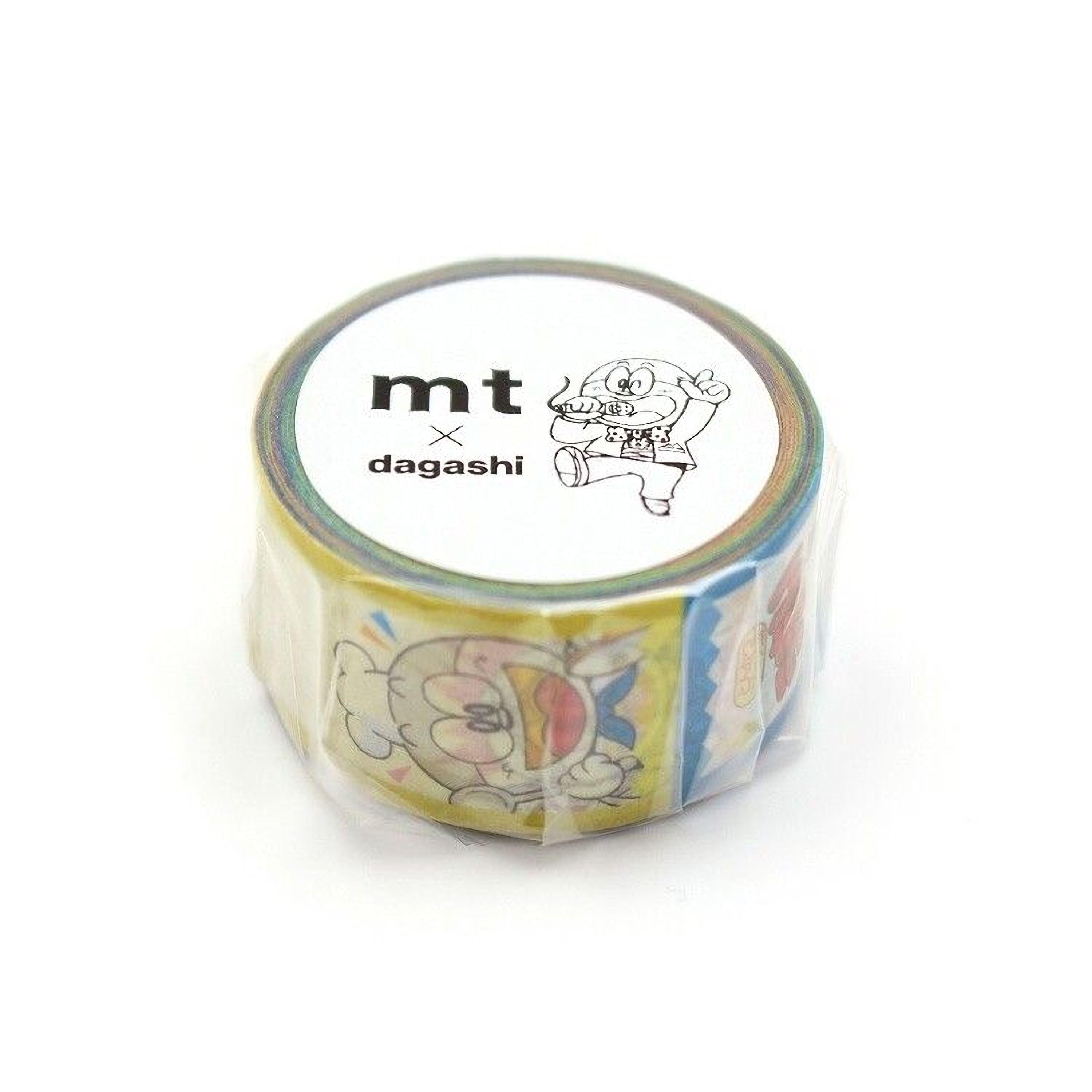 A roll of colorful washi tape with cartoon characters on it.