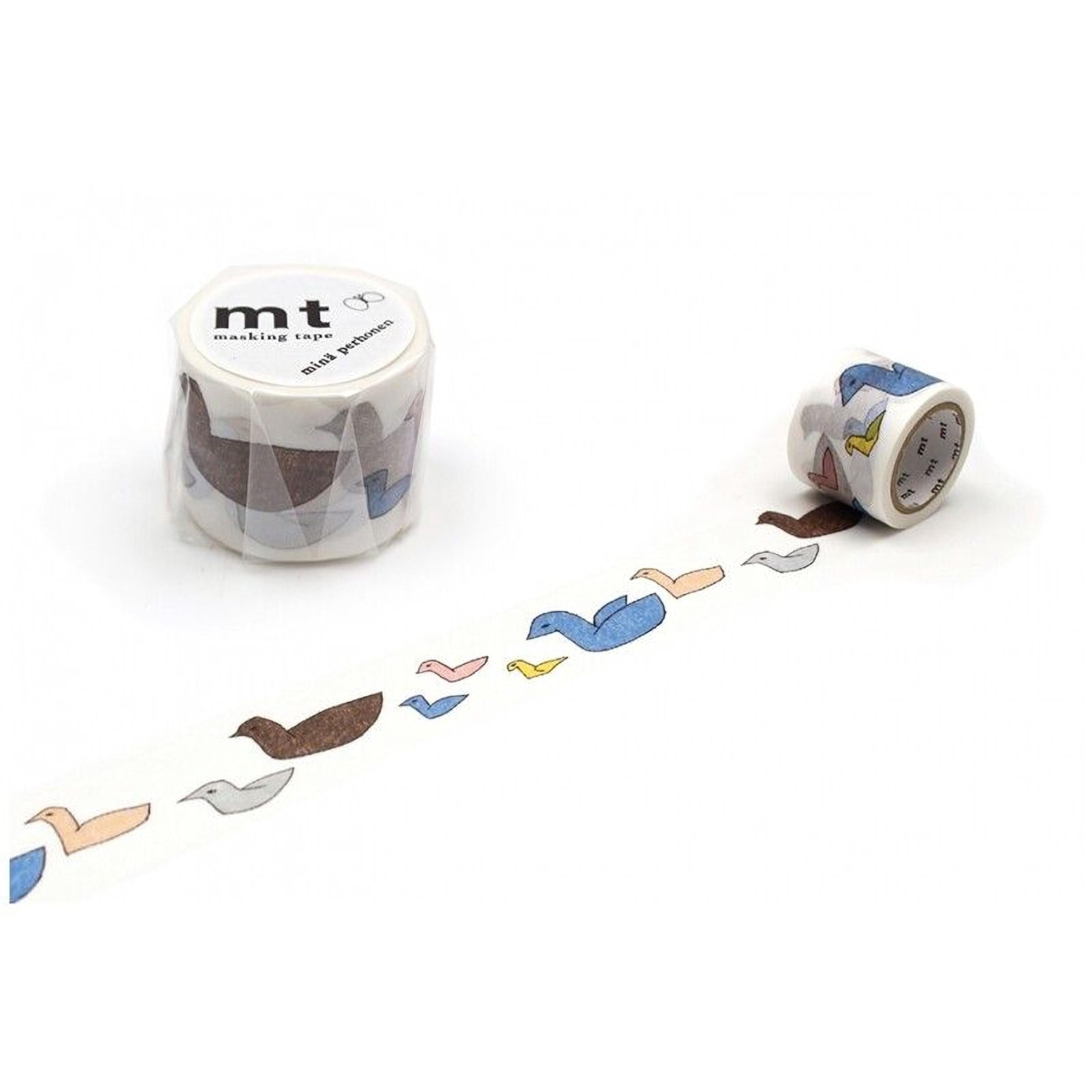 a roll of tape with a pattern of birds and a roll of tape with a pattern of birds on a white background.