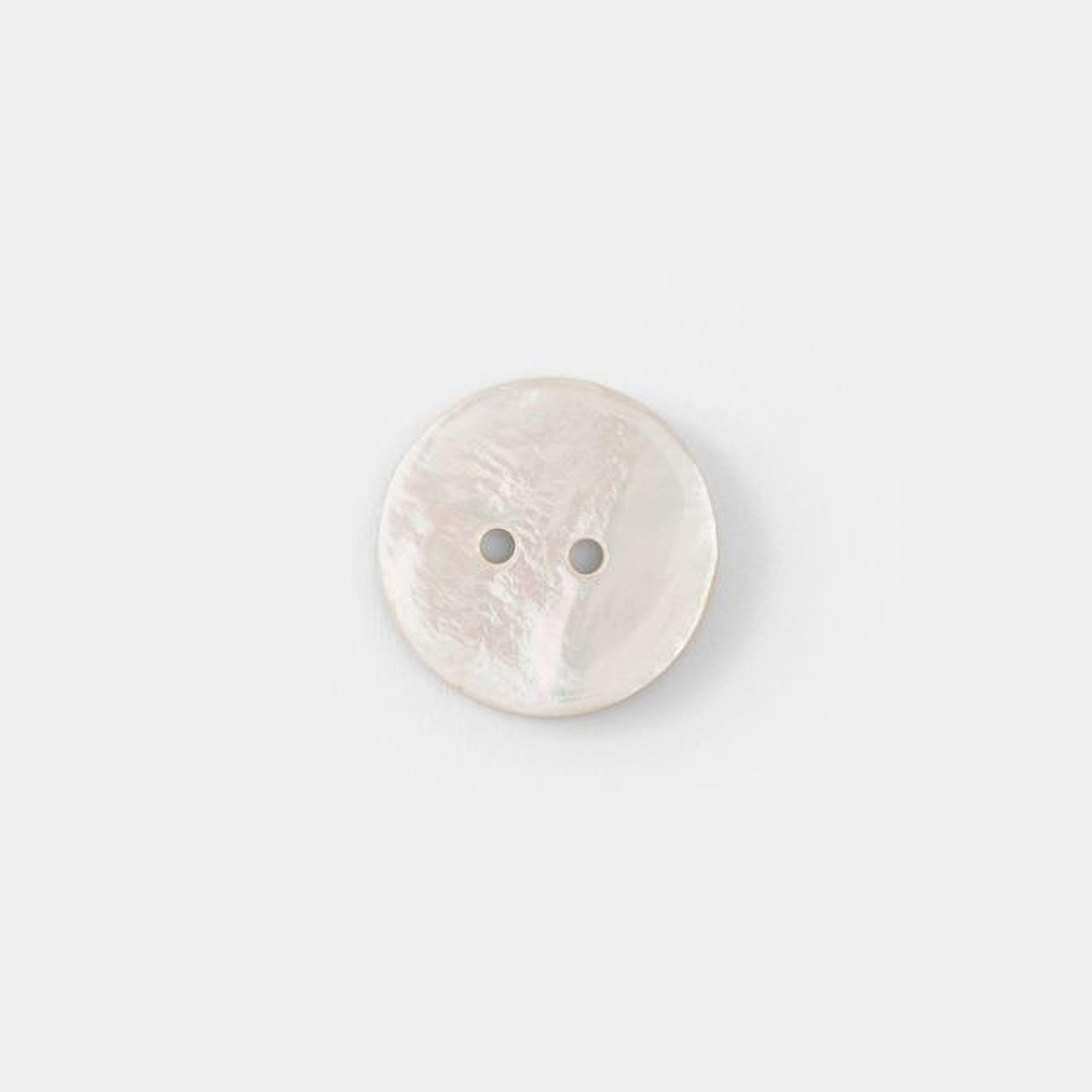A single white button with two holes is shown against a plain white background.