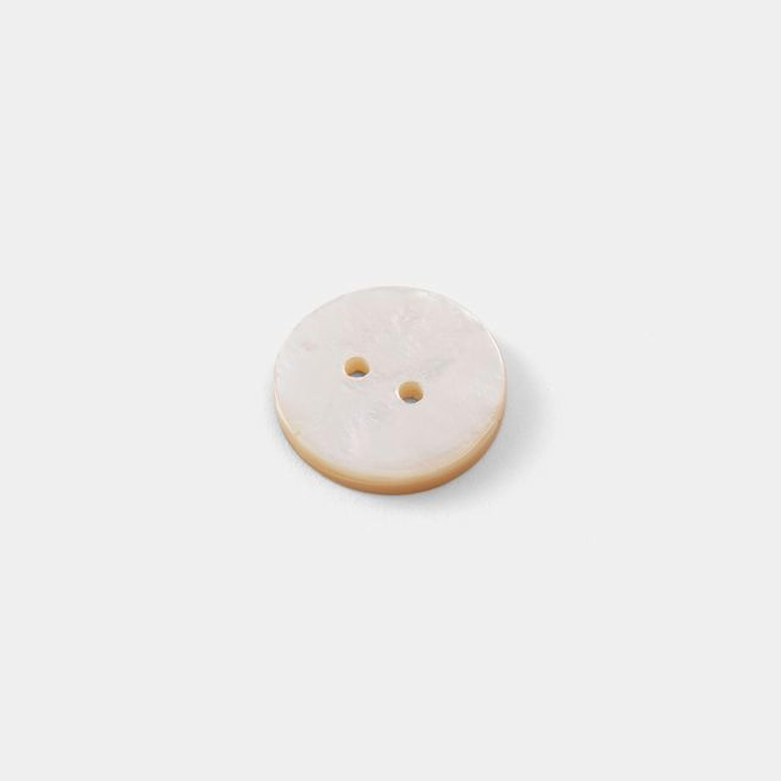 A single white button with two holes is shown against a plain white background.