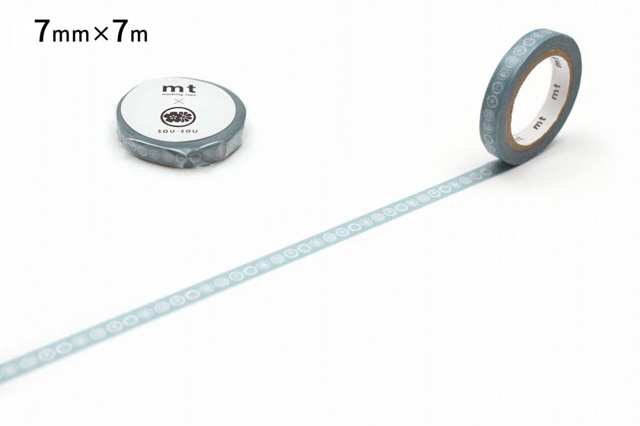 a roll of gray and white patterned tape on a white background, with a smaller roll of the same tape placed next to it.