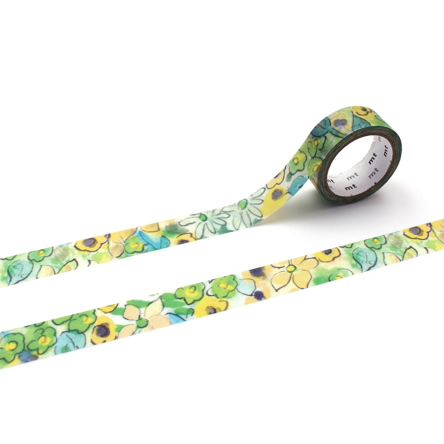 a roll of floral patterned tape on a white background.