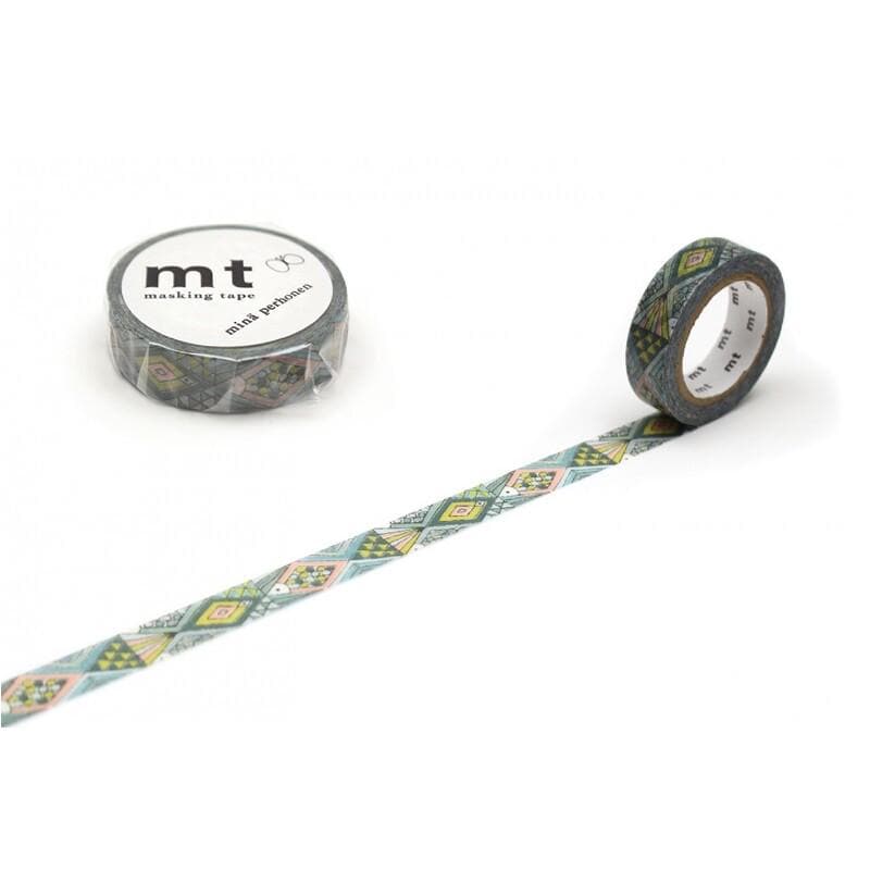 a roll of masking tape with a patterned design and a single roll of tape placed next to it.