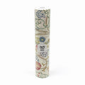 A cylindrical container with a floral pattern printed on it.
