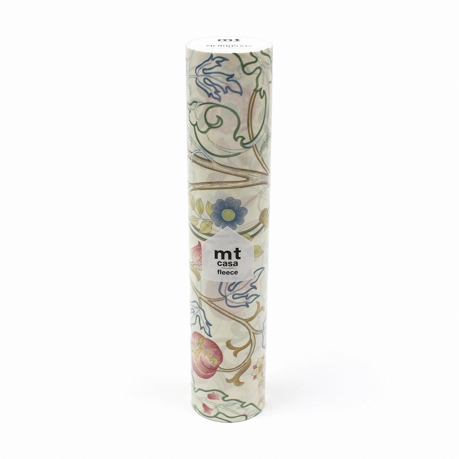 A cylindrical container with a floral pattern printed on it.