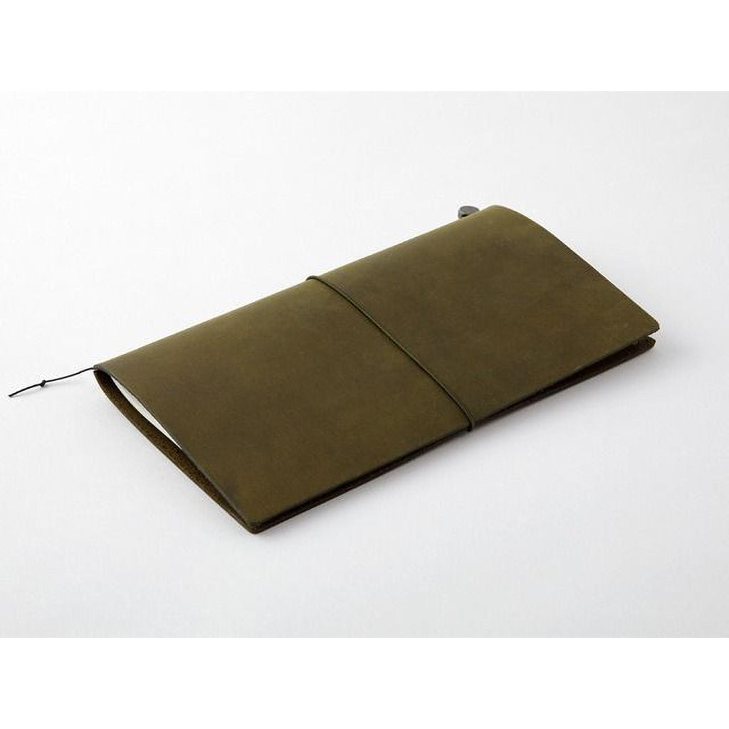 A dark green leather-like notebook or journal with a simple, minimalist design.