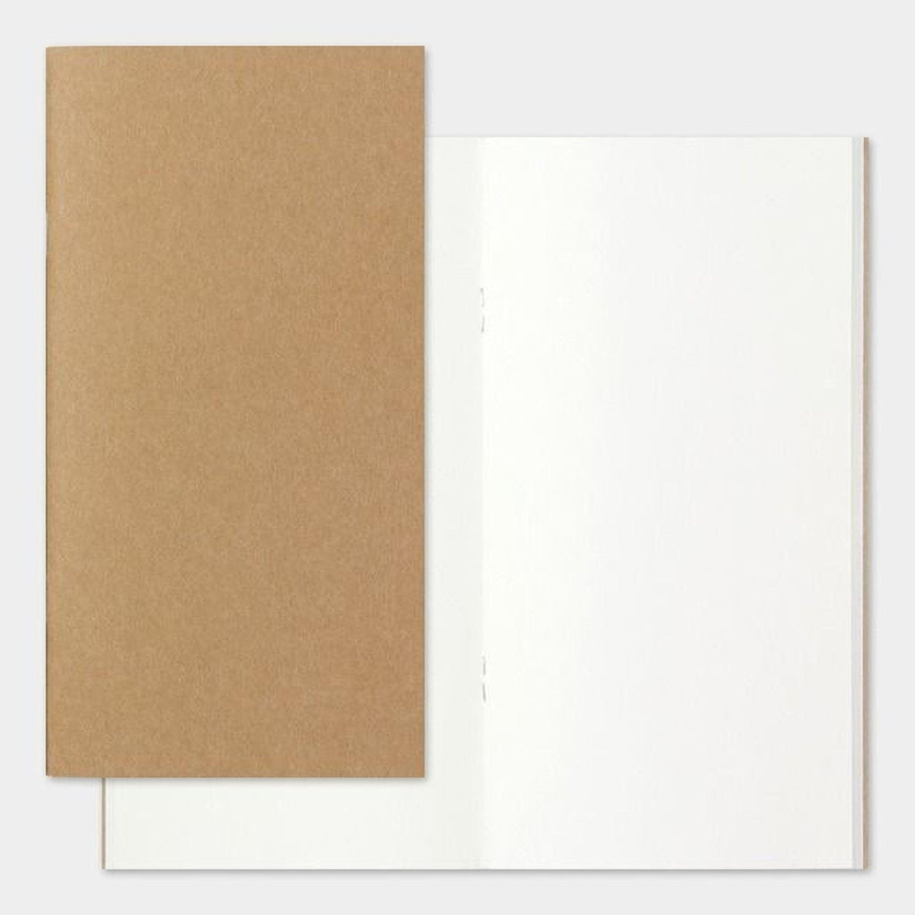 a brown notebook and an open blank white notebook against a plain white background.