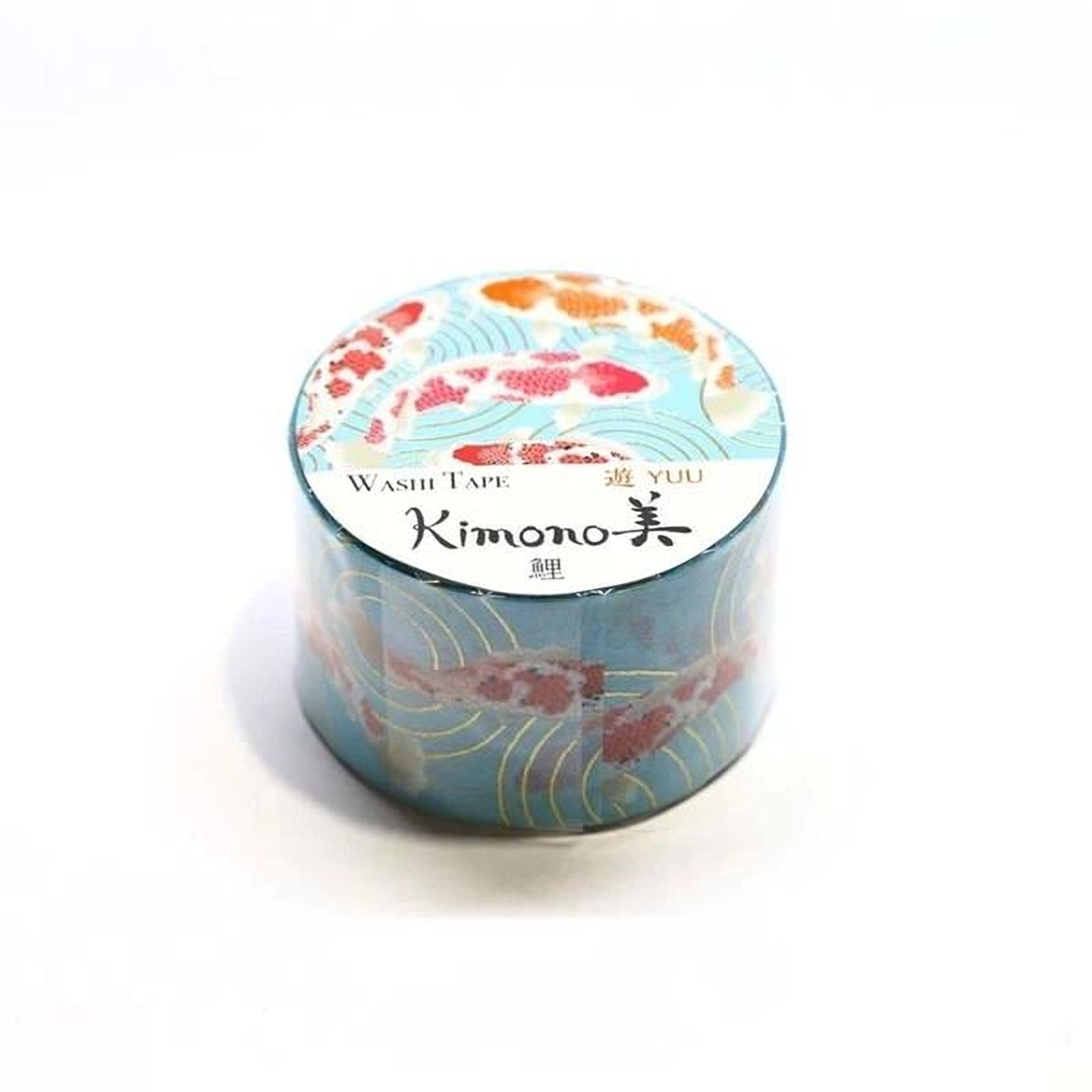 A cylindrical container with a blue and white color scheme, featuring a fish-like design on the lid.