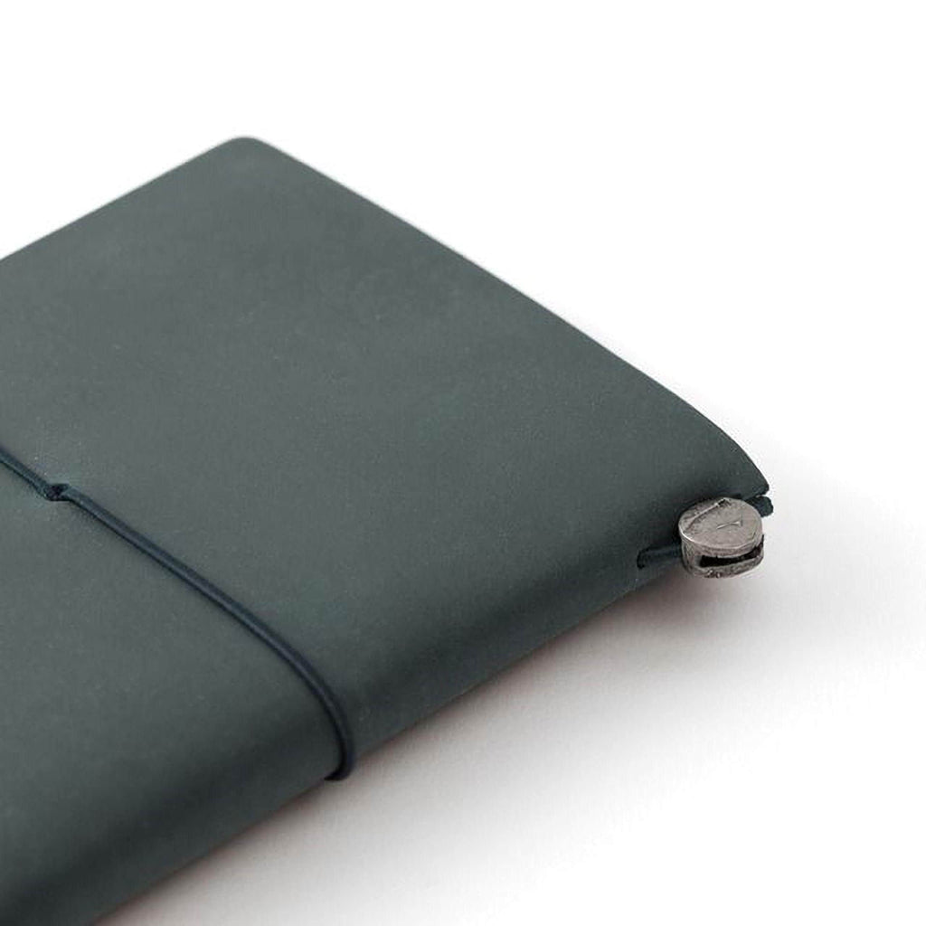 A dark green notebook with a metal clasp on the cover.