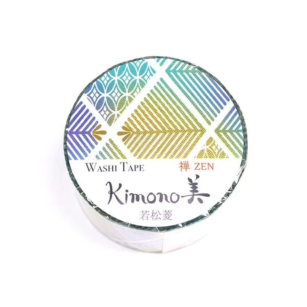 A round, white, and colorful roll of washi tape with a patterned design.