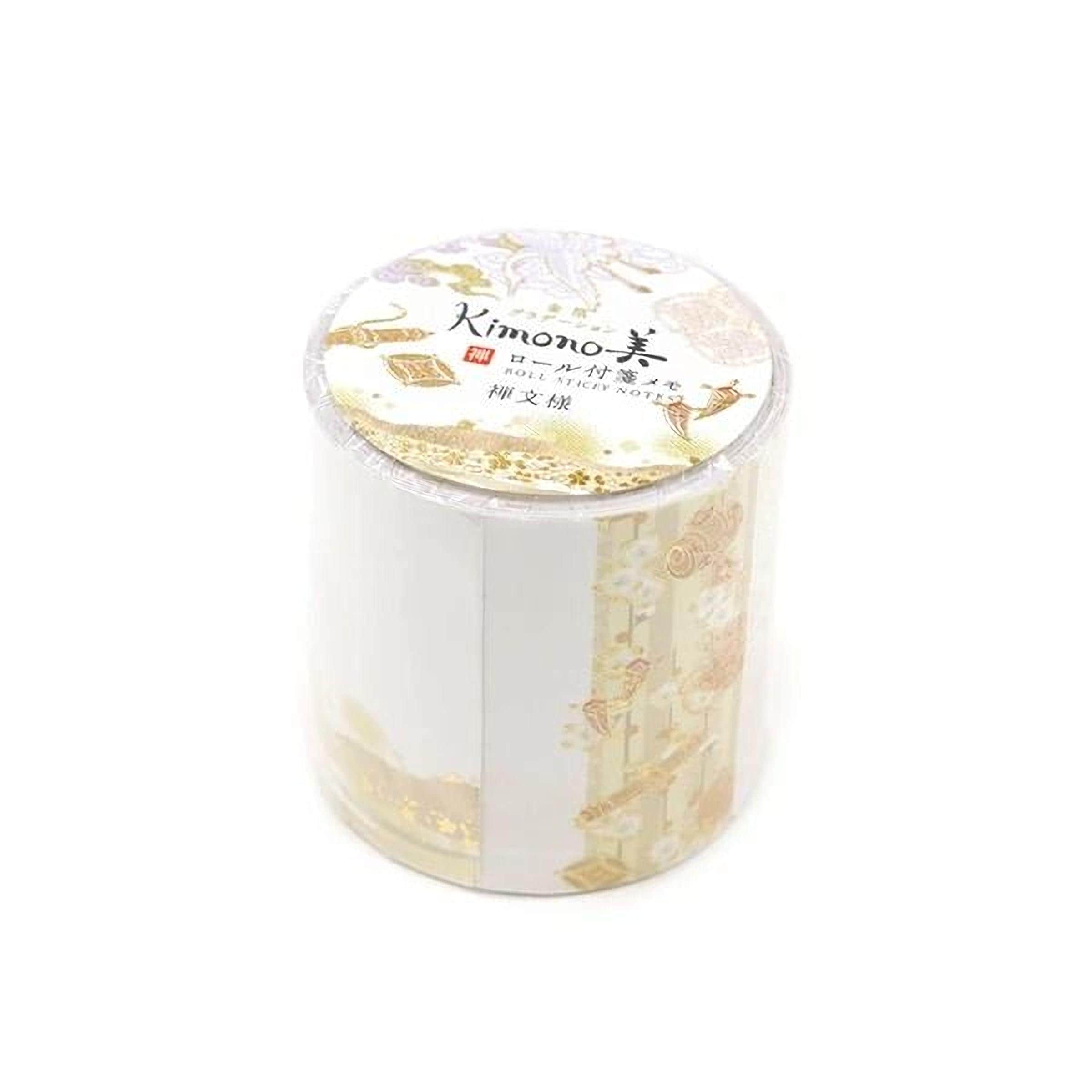 A cylindrical container with a decorative label featuring Japanese characters and a floral pattern.