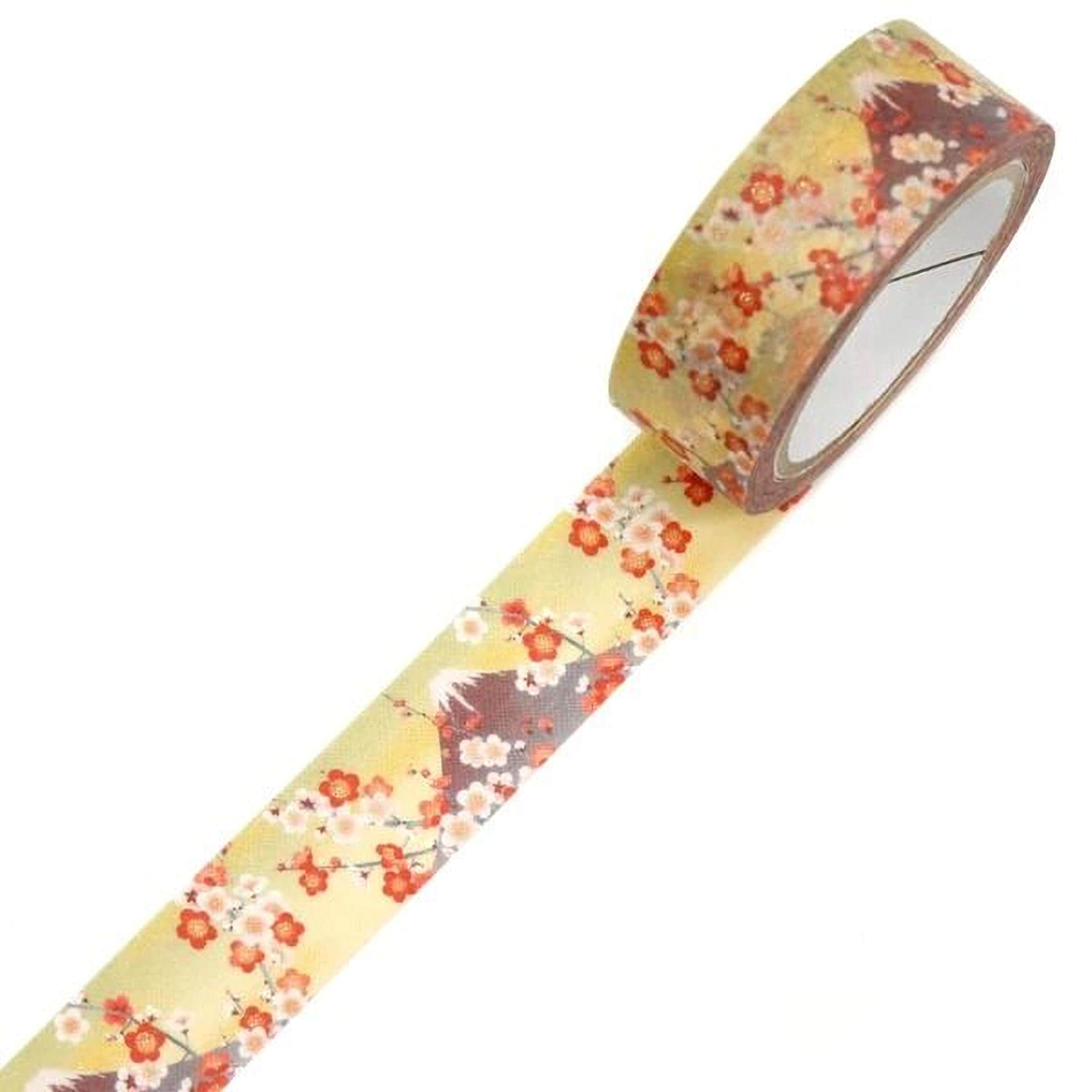 A roll of floral patterned tape is shown against a white background.