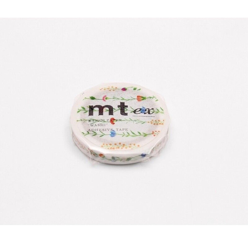 A round, white, floral-patterned object with the text "mtx" printed on it.