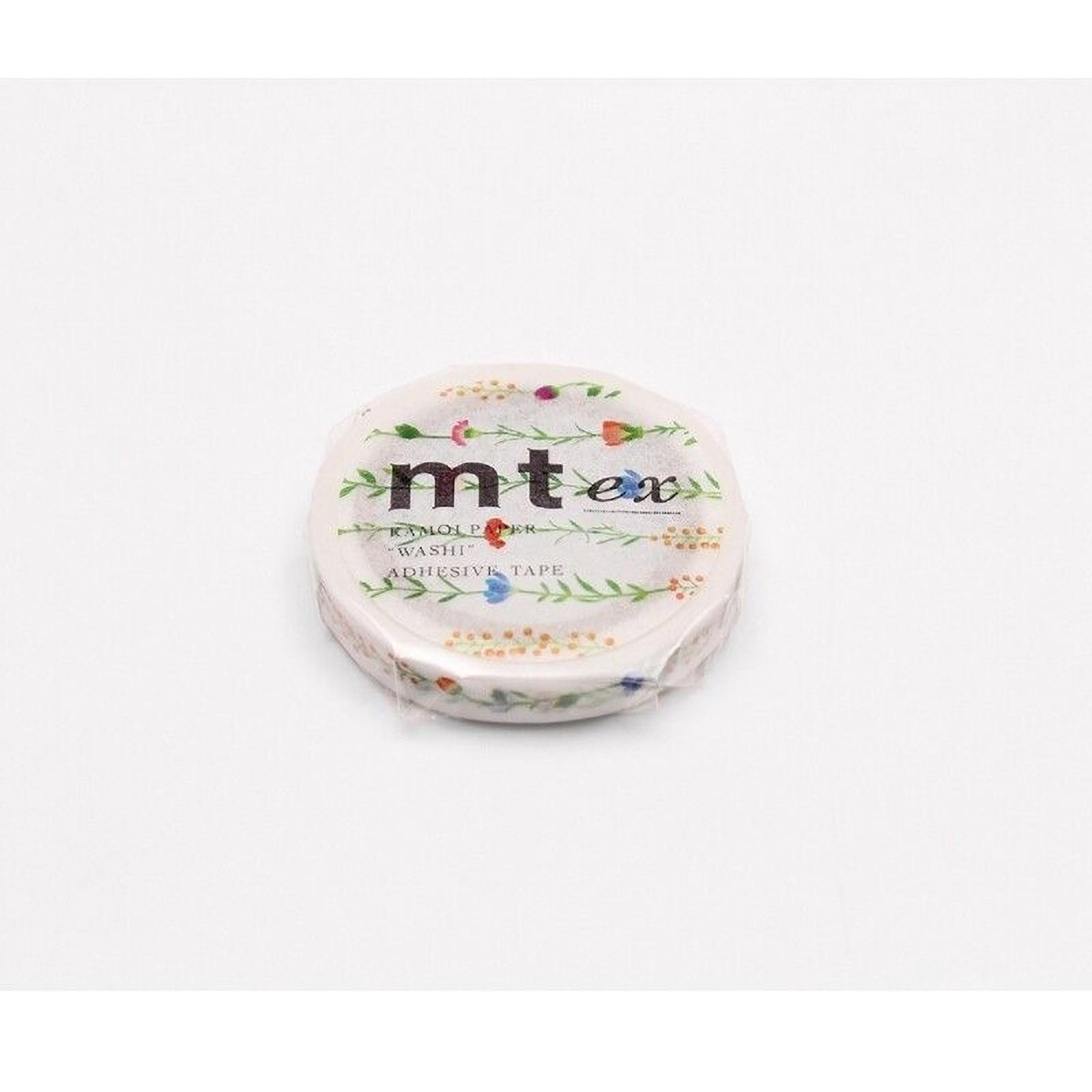 A round, white, floral-patterned object with the text "mtx" printed on it.