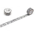 a roll of black and white patterned tape with a repeating design of cats and paw prints.