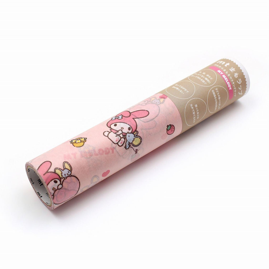 a pink tube with a cartoon character design, including a pink bunny and other cute animals.