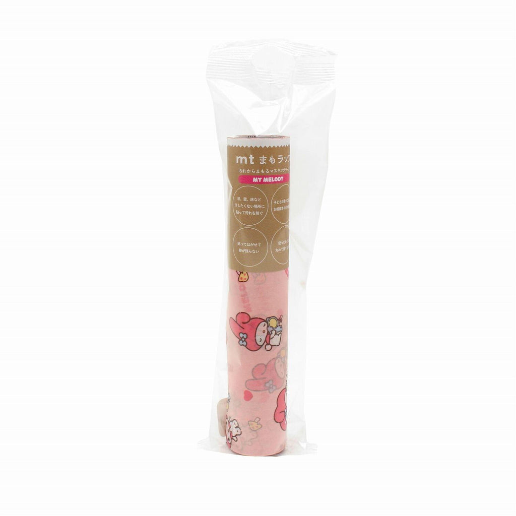 A roll of toilet paper with a pink and white design featuring a character from the Hello Kitty franchise.